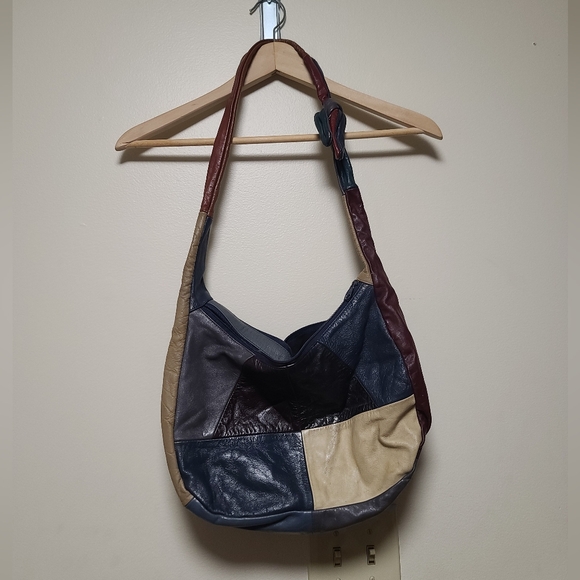 Vintage Colorblocking Leather Spliced Canvas Bag